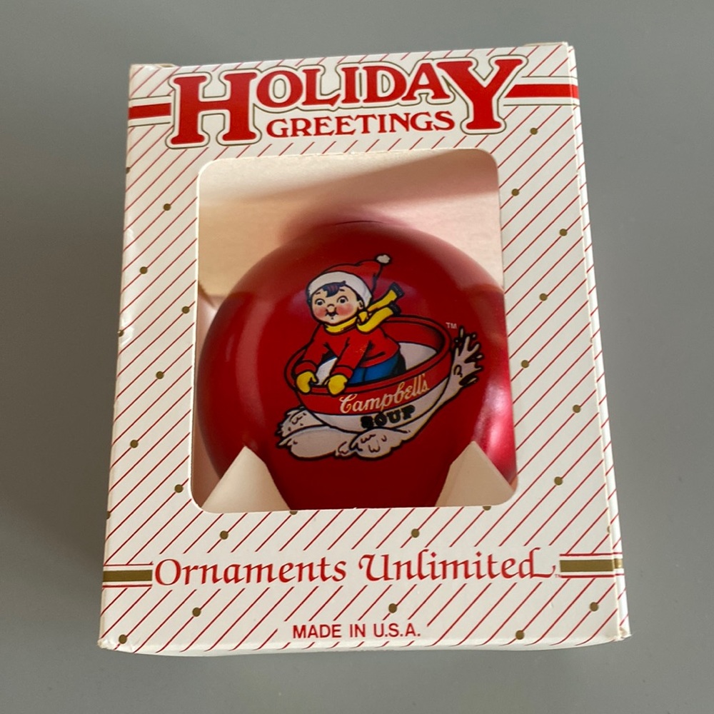 Campbell soup vintage Holiday Greetings ornament